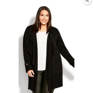 Avenue Black Open Front Drape Cardigan Big Cuffs With Button Detail Plus Size 22